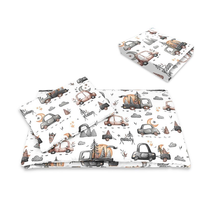 MimiNu Lenjerie patut cu 5 piese 120x60 cm din bumbac Cars Grey