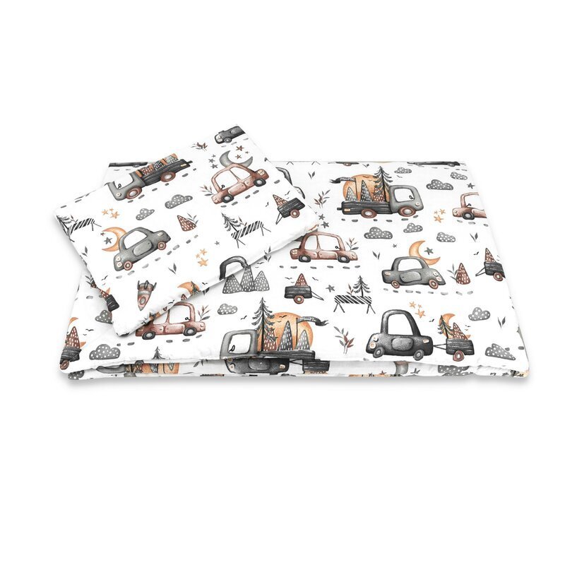 MimiNu Lenjerie patut cu 5 piese 120x60 cm din bumbac Cars Grey