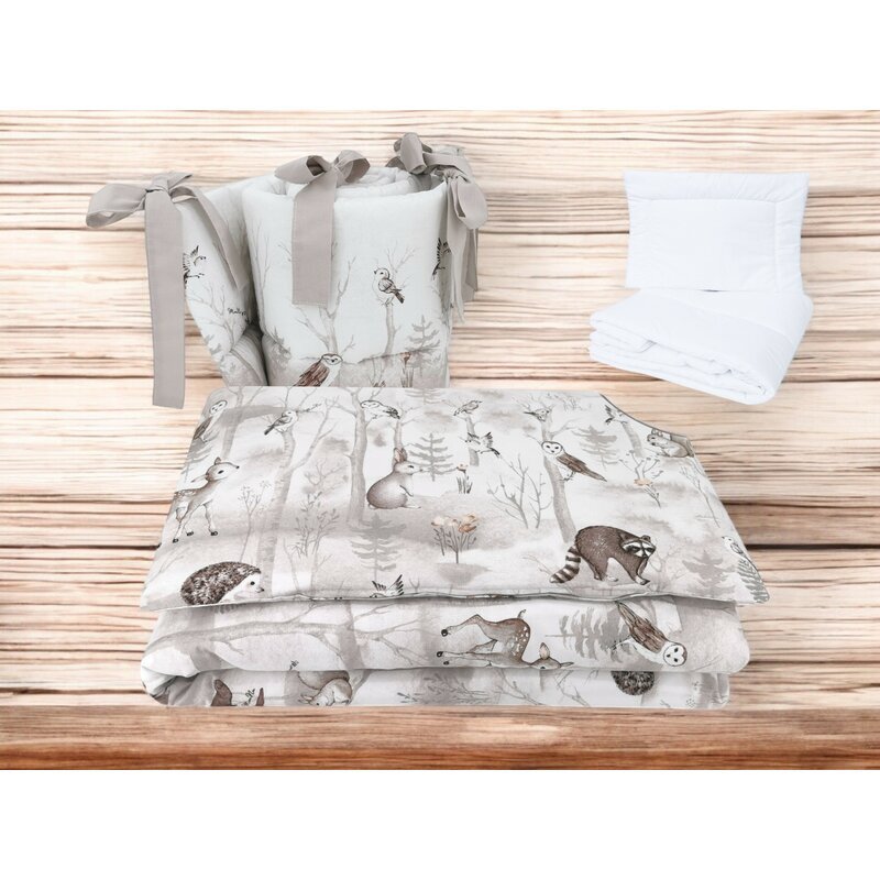 MimiNu Lenjerie patut cu 5 piese 120x60 cm din bumbac Design Woodland