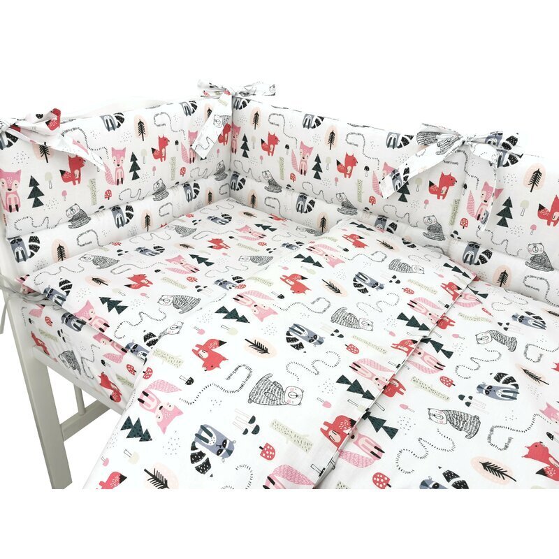 MimiNu Lenjerie patut cu 5 piese pentru patut 120x60 cm din bumbac Design Fox
