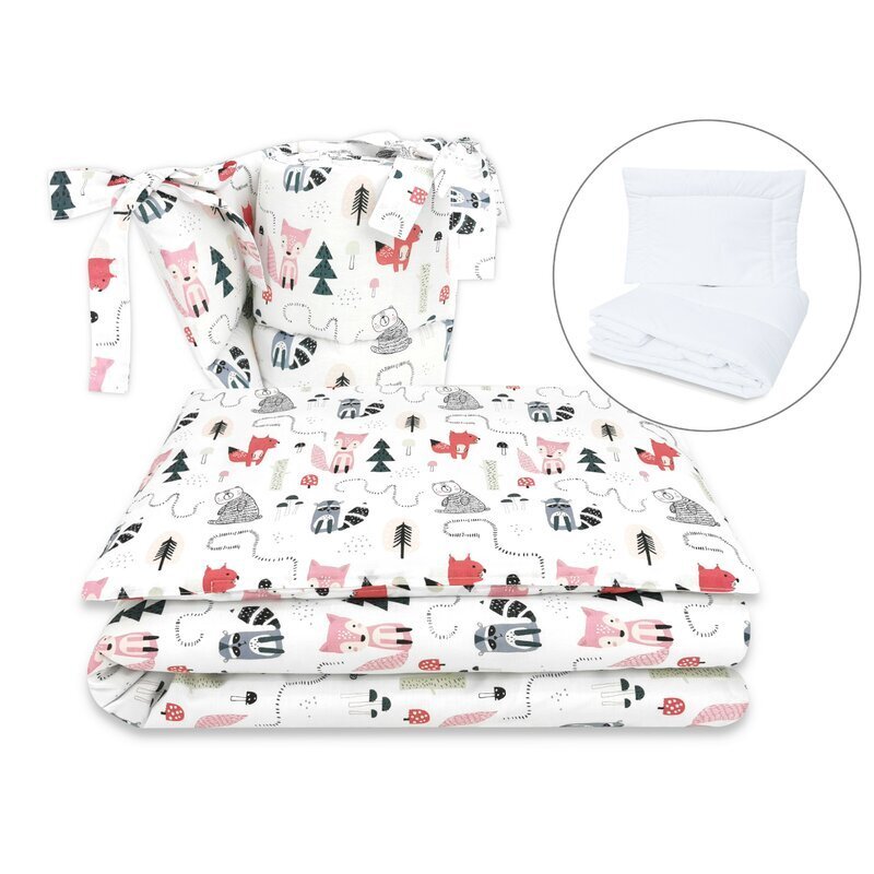 MimiNu Lenjerie patut cu 5 piese pentru patut 120x60 cm din bumbac Design Fox