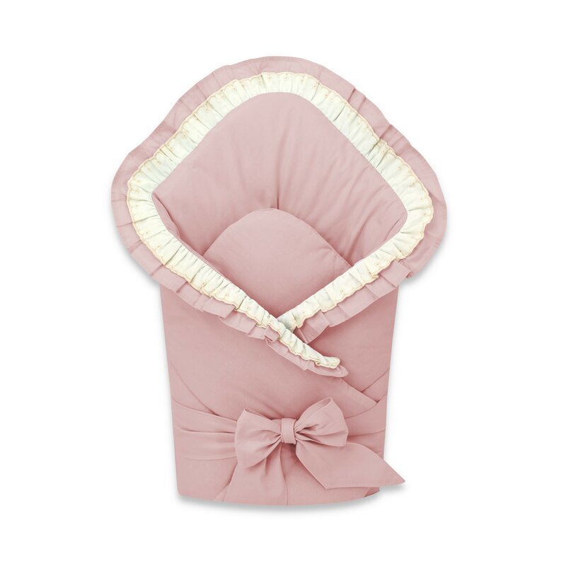 MimiNu Paturica de infasat cu volanase si dantela 75x75 cm Powder Pink