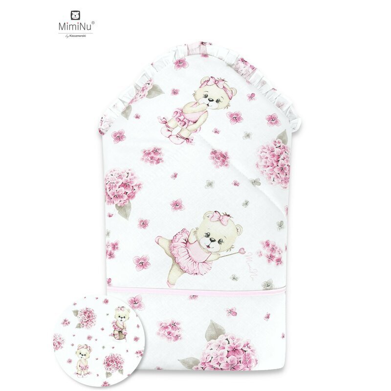 MimiNu Paturica de infasat multifunctionala standard cu volan 75x75 cm din bumbac design pink balerina