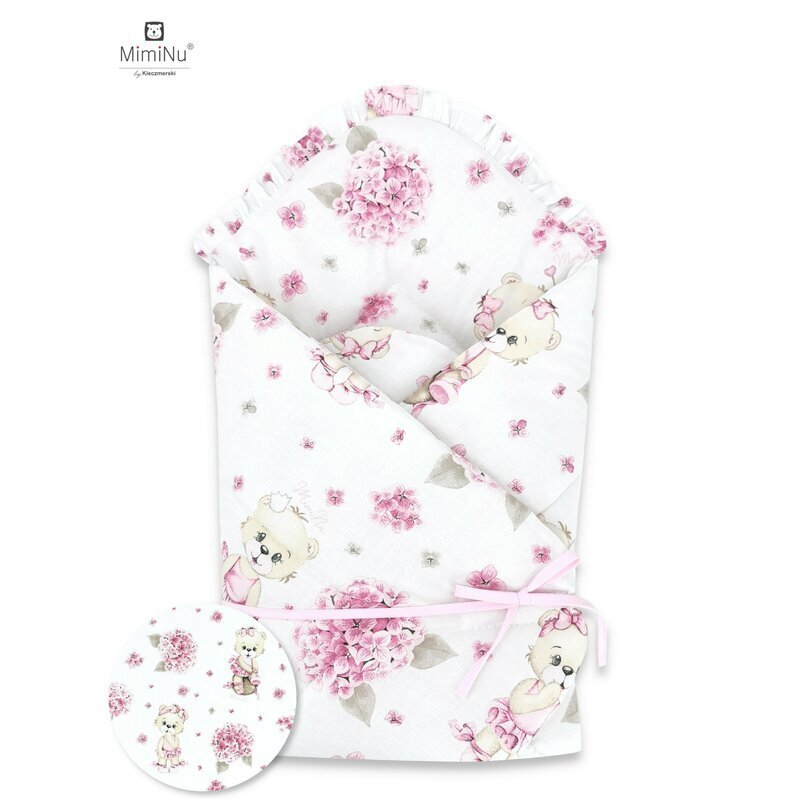 MimiNu Paturica de infasat multifunctionala standard cu volan 75x75 cm din bumbac design pink balerina