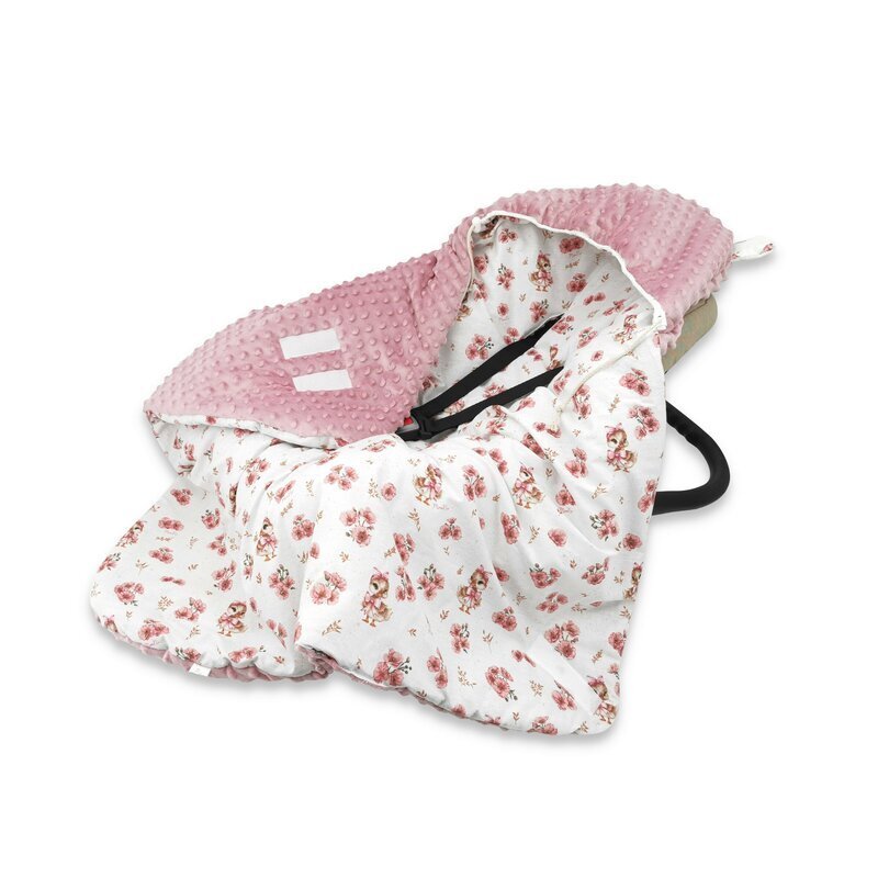 MimiNu Paturica pentru scoica si carucior cu gluga si urechi 90x90 cm Ducklings Powdery Pink