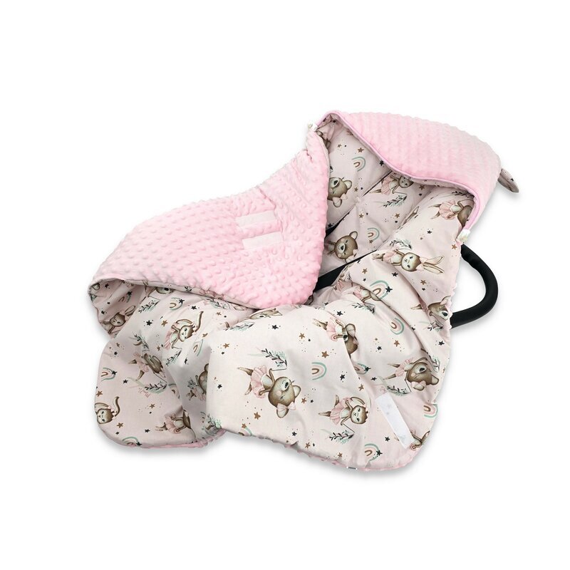 MimiNu Paturica pentru scoica si carucior cu gluga si urechi 90x90 cm Little Ballerina Pink