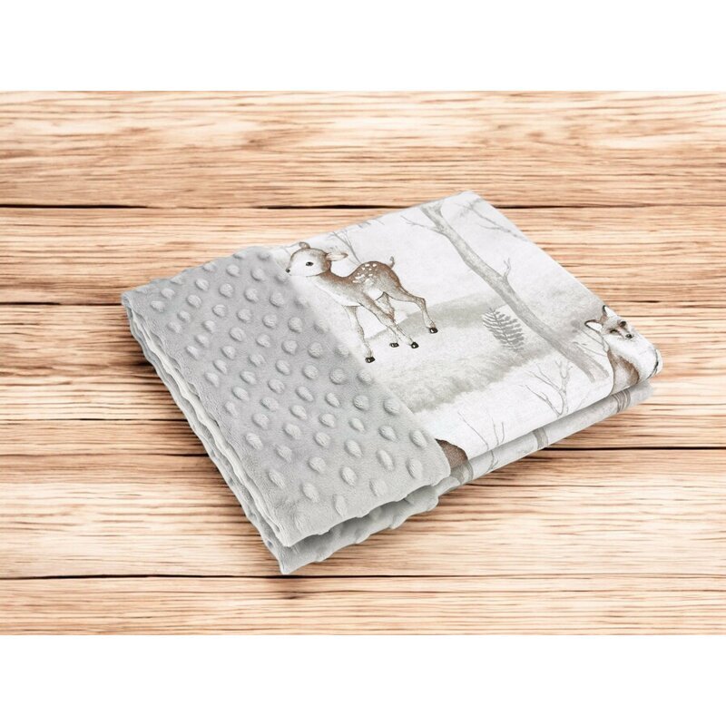 MimiNu Paturica pufoasa cu doua fete 75x100 cm din tesatura Minky si bumbac Design Woodland