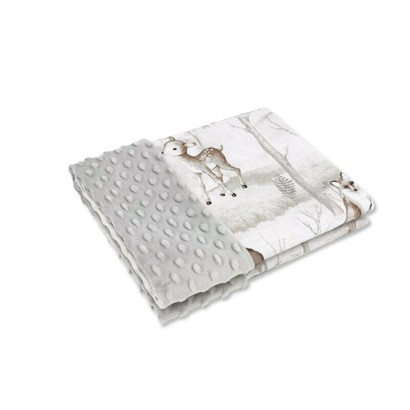 MimiNu Paturica pufoasa cu doua fete 75x100 cm din tesatura Minky si bumbac Design Woodland