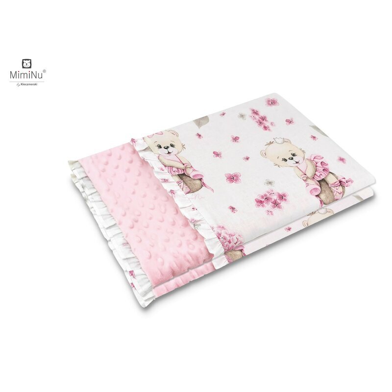MimiNu Paturica pufoasa cu doua fete dimensiune 75x100 cm tesatura minky si bumbac Design Pink Ballerina