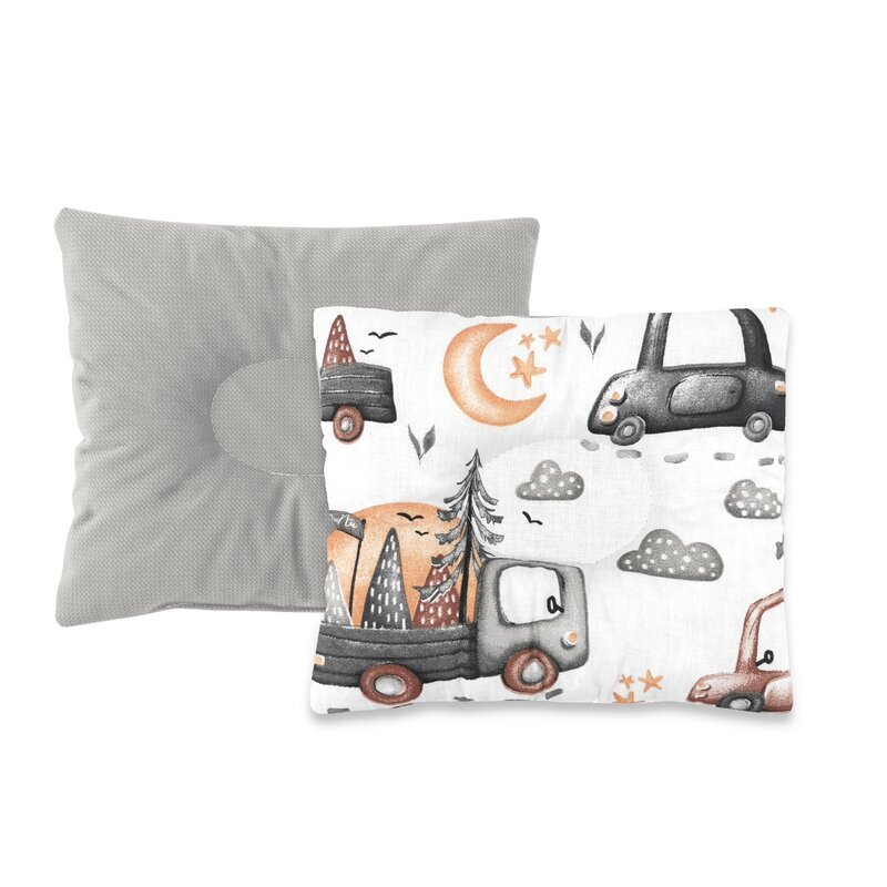 MimiNu Perna bebelus profilata cu doua fete din catifea si bumbac 23x26 cm Velvet Cars Grey