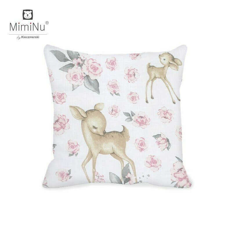 MimiNu Perna clasica de dormit cu husa detasabila cu fermoar din bumbac 40x40 cm Sweet Deer Pink