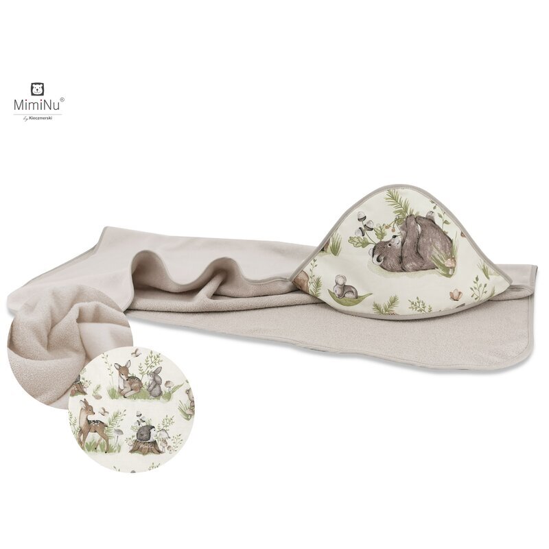 MimiNu Prosop cu gluga 100x100 cm din bumbac thermo fleece Forest natural