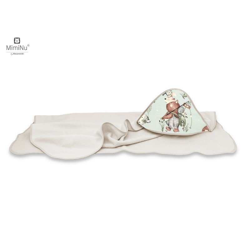 MimiNu Prosop mare cu gluga 100x100 cm din bumbac si thermo fleece Lets Go Natural