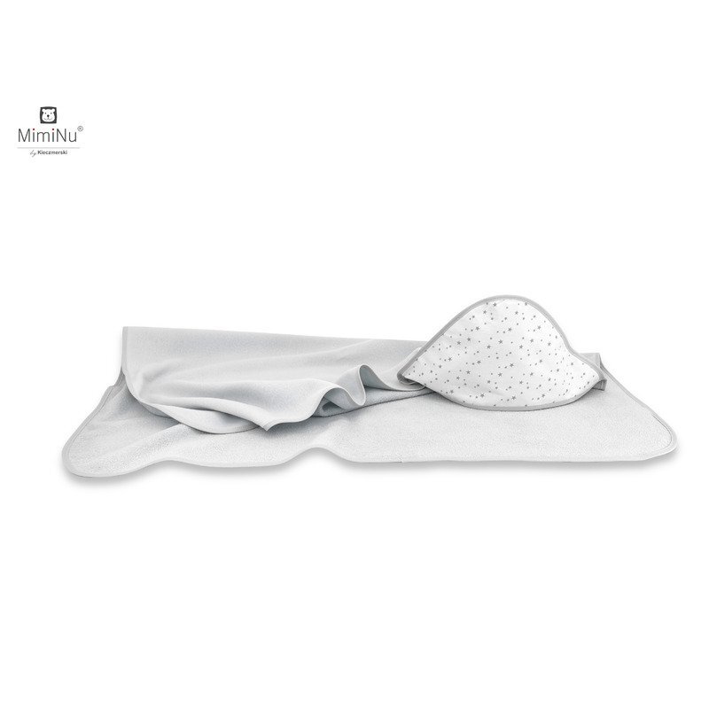 MimiNu Prosop mare cu gluga 100x100 cm din bumbac si thermo fleece Mini Gray Stars