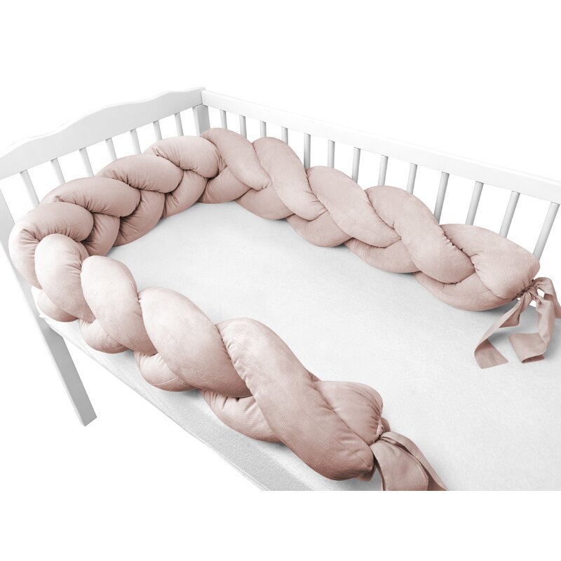 MimiNu Protectie laterala pentru patut tip bumper impletit 220x23 cm Beige Pink