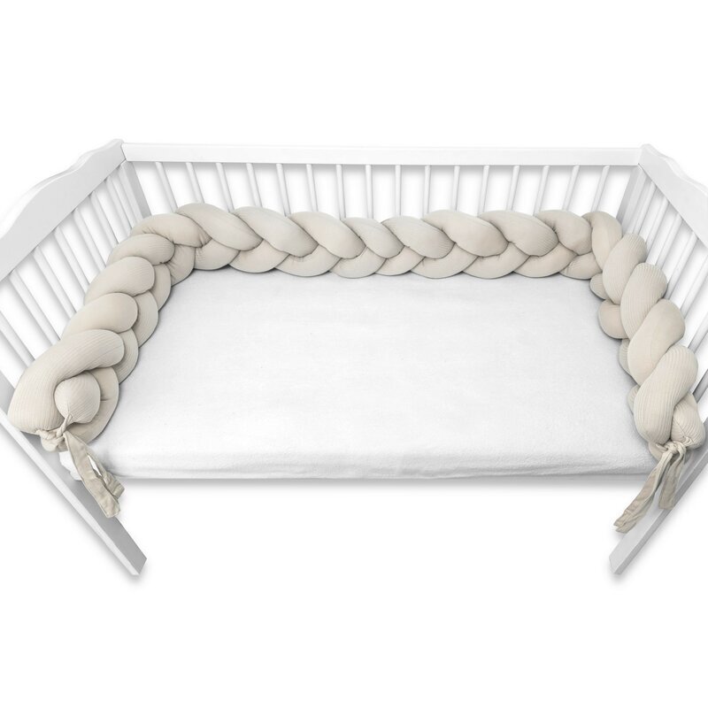 MimiNu Protectie laterala pentru patut tip bumper impletit din bumbac 240x17 cm Soft Beige