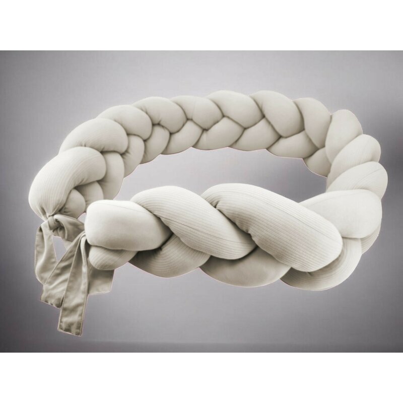MimiNu Protectie laterala pentru patut tip bumper impletit din bumbac 240x17 cm Soft Beige
