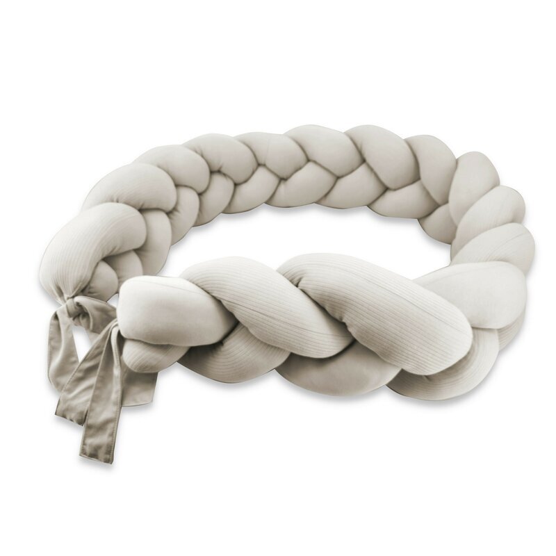 MimiNu Protectie laterala pentru patut tip bumper impletit din bumbac 240x17 cm Soft Beige