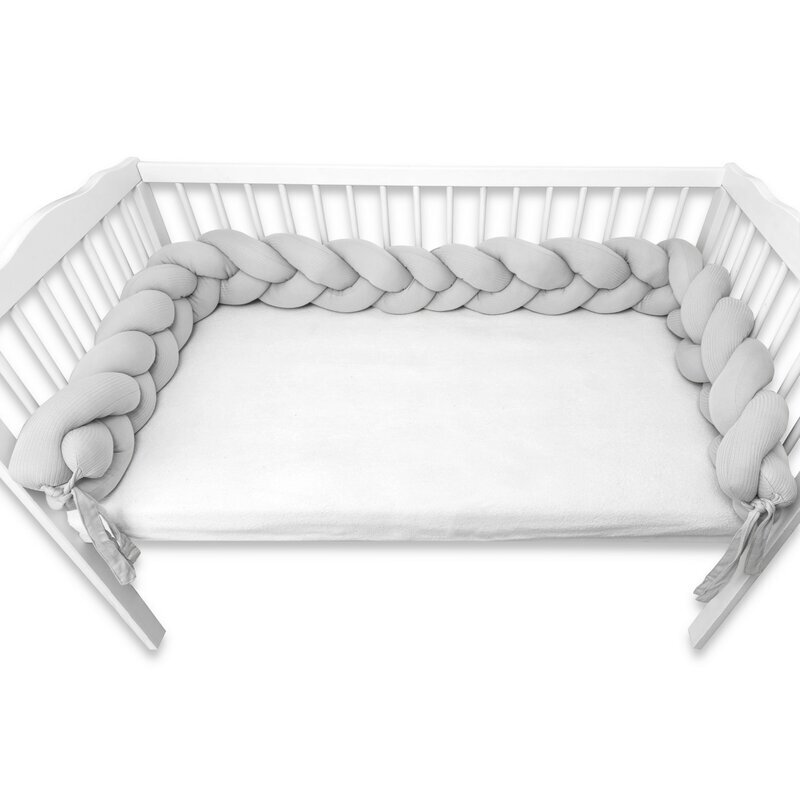 MimiNu Protectie laterala pentru patut tip bumper impletit din bumbac 240x17 cm Soft Gray