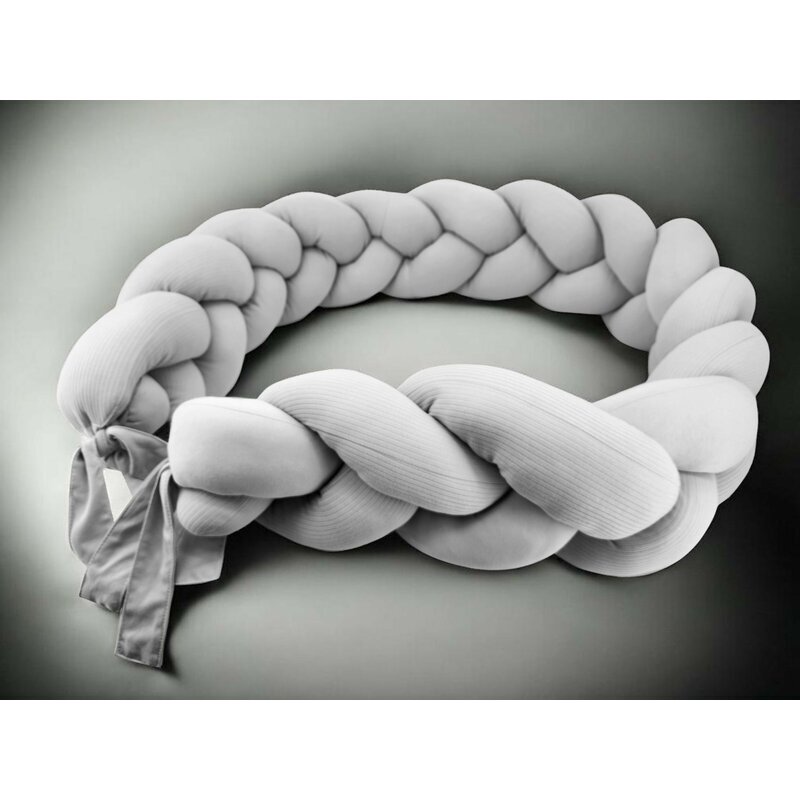 MimiNu Protectie laterala pentru patut tip bumper impletit din bumbac 240x17 cm Soft Gray