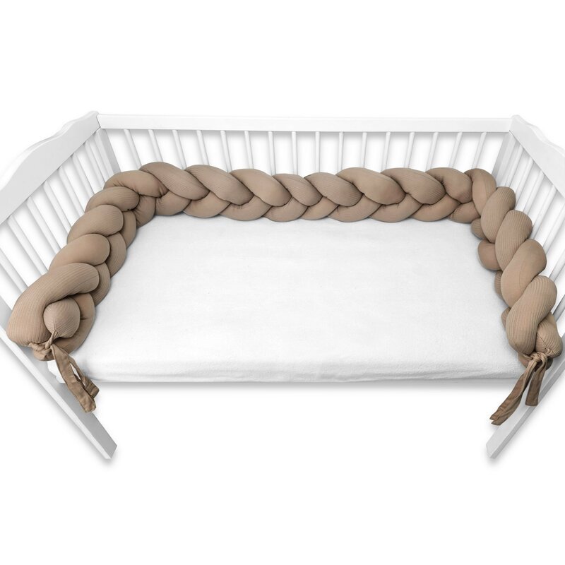 MimiNu Protectie laterala pentru patut tip bumper impletit din bumbac 240x17 cm Soft Mocha