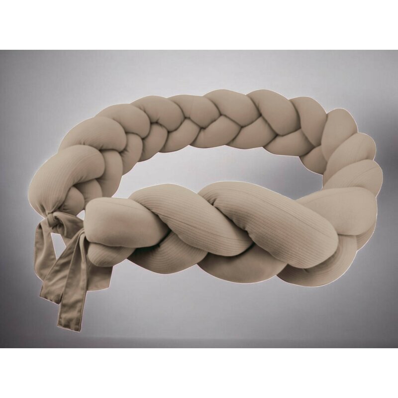 MimiNu Protectie laterala pentru patut tip bumper impletit din bumbac 240x17 cm Soft Mocha
