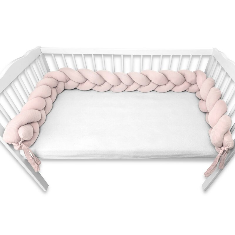 MimiNu Protectie laterala pentru patut tip bumper impletit din bumbac 240x17 cm Soft Powder Pink