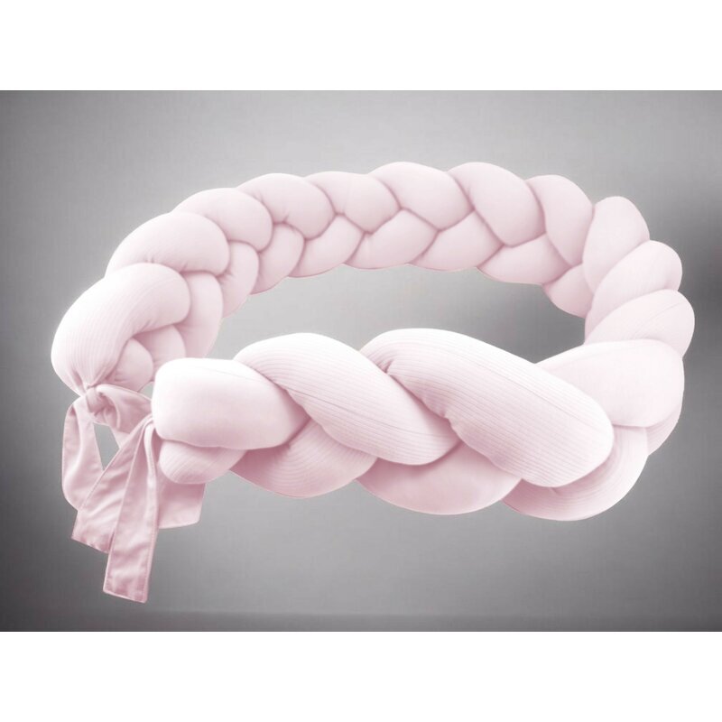 MimiNu Protectie laterala pentru patut tip bumper impletit din bumbac 240x17 cm Soft Powder Pink