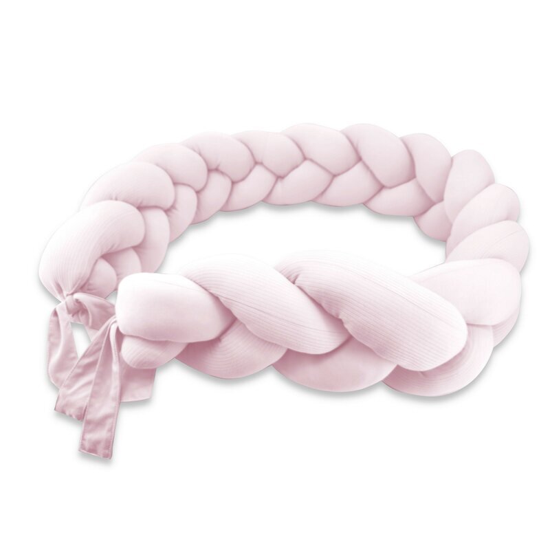 MimiNu Protectie laterala pentru patut tip bumper impletit din bumbac 240x17 cm Soft Powder Pink