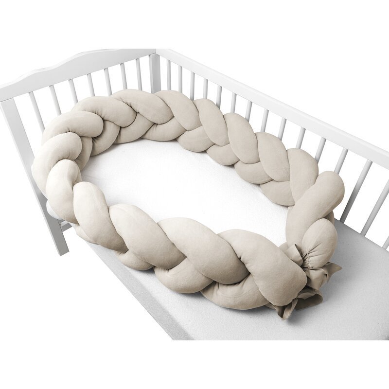 MimiNu Protectie laterala pentru patut tip bumper impletit din catifea 240x23 cm soft beige