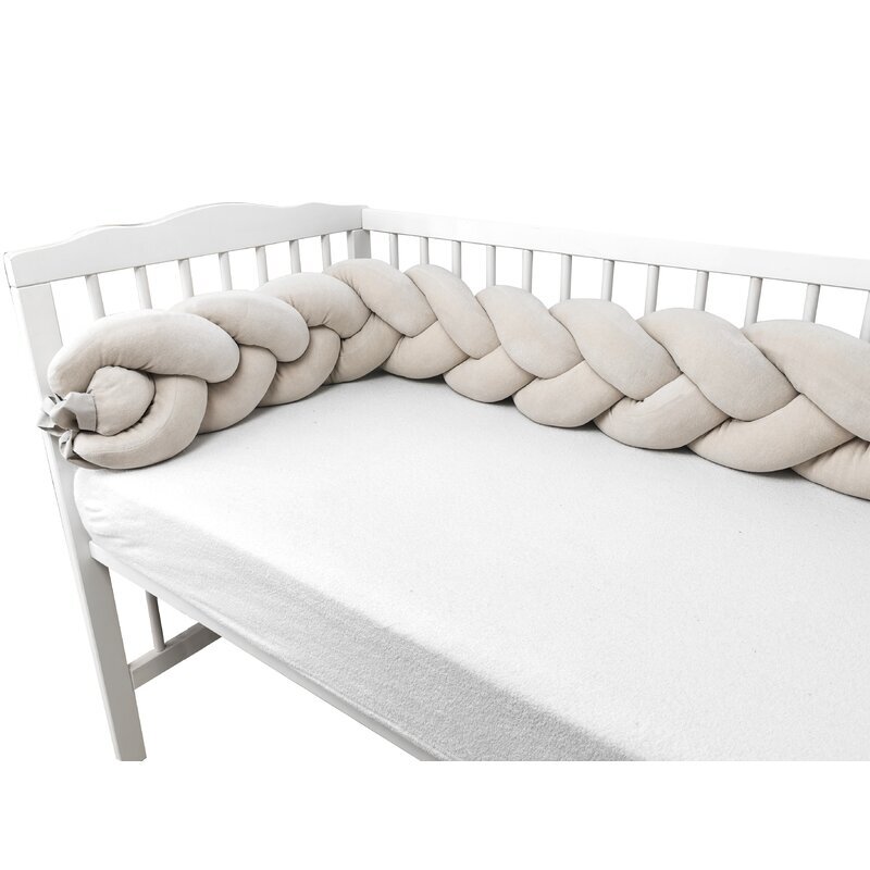 MimiNu Protectie laterala pentru patut tip bumper impletit din catifea 240x23 cm soft beige
