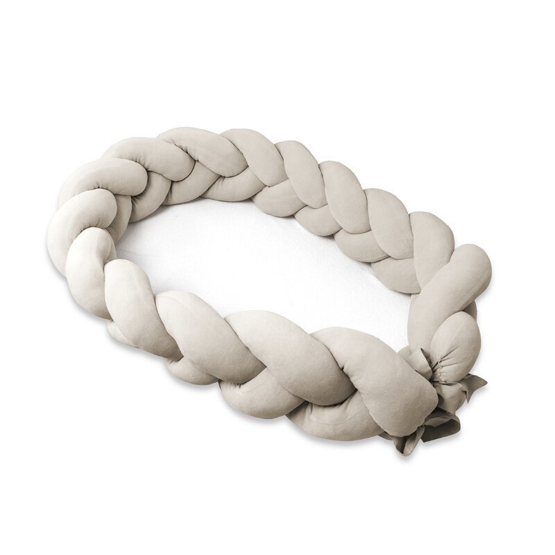 MimiNu Protectie laterala pentru patut tip bumper impletit din catifea 240x23 cm soft beige