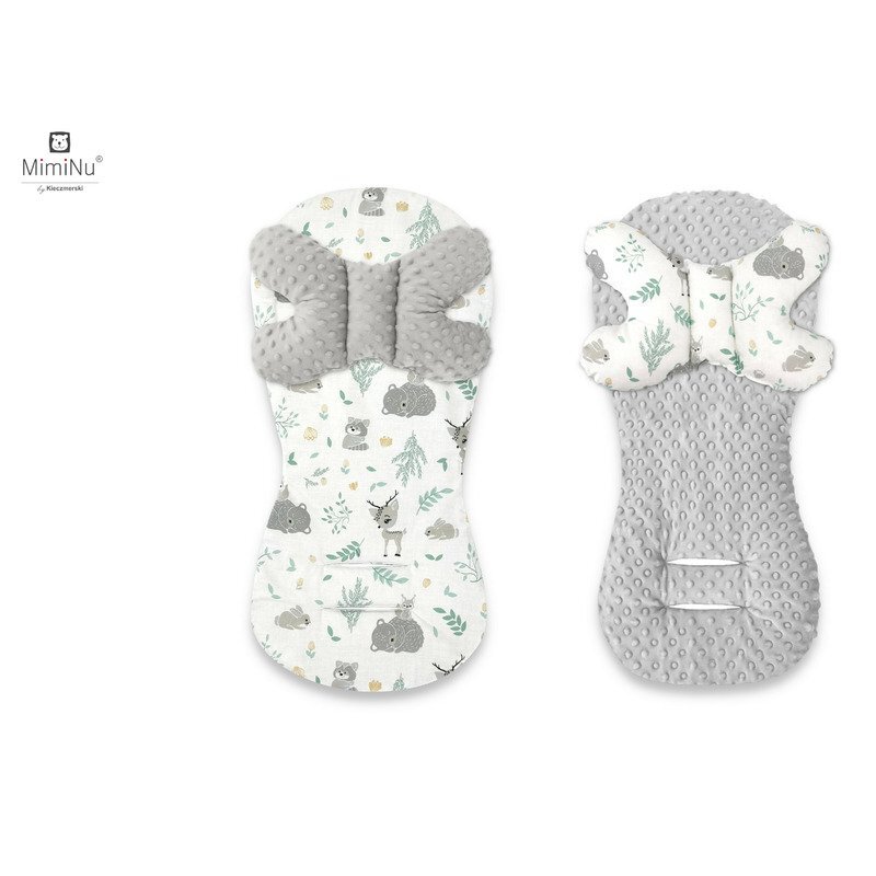 MimiNu Protectie textila pentru carucior si scaun auto cu perna Butterfly Minky Forest Friends Mint