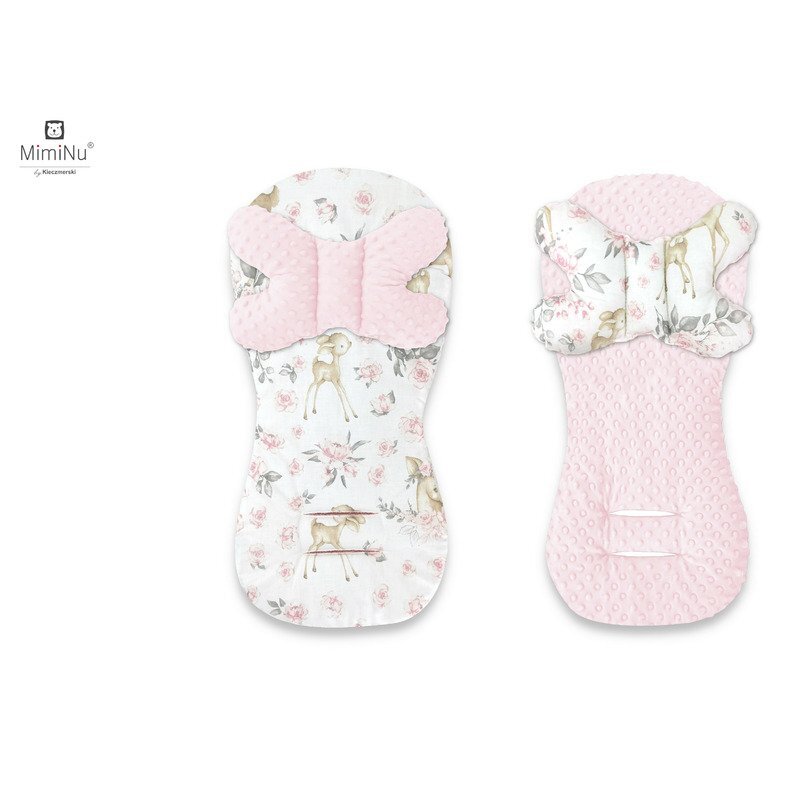 MimiNu Protectie textila pentru carucior siscaun auto cu perna Butterfly Minky Sweet Deer Pink