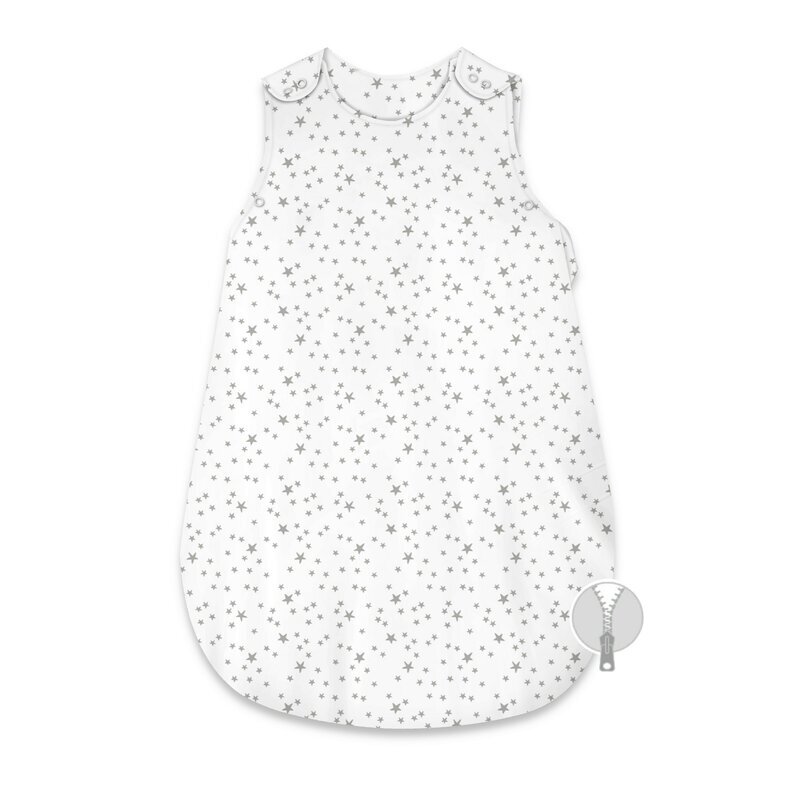 MimiNu Sac de dormit Mini Gray Stars de iarna din bumbac cu fermoar lateral capse pe umar 74 cm 0-6 luni 2.5 tog