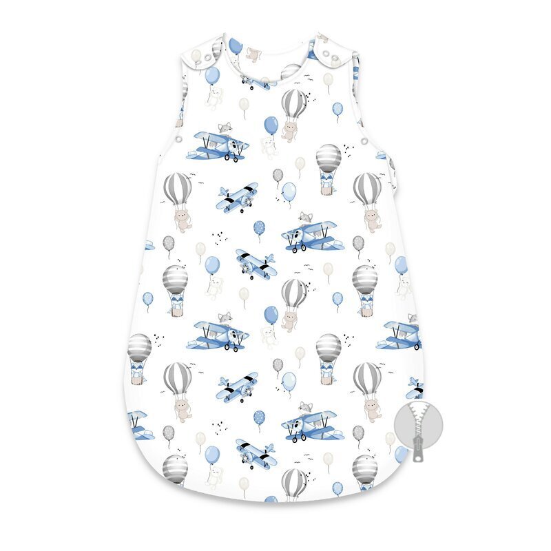 MimiNu Sac de dormit Mini Gray Stars de iarna din bumbac cu fermoar lateral capse pe umar 74 cm 0-6 luni 2.5 tog