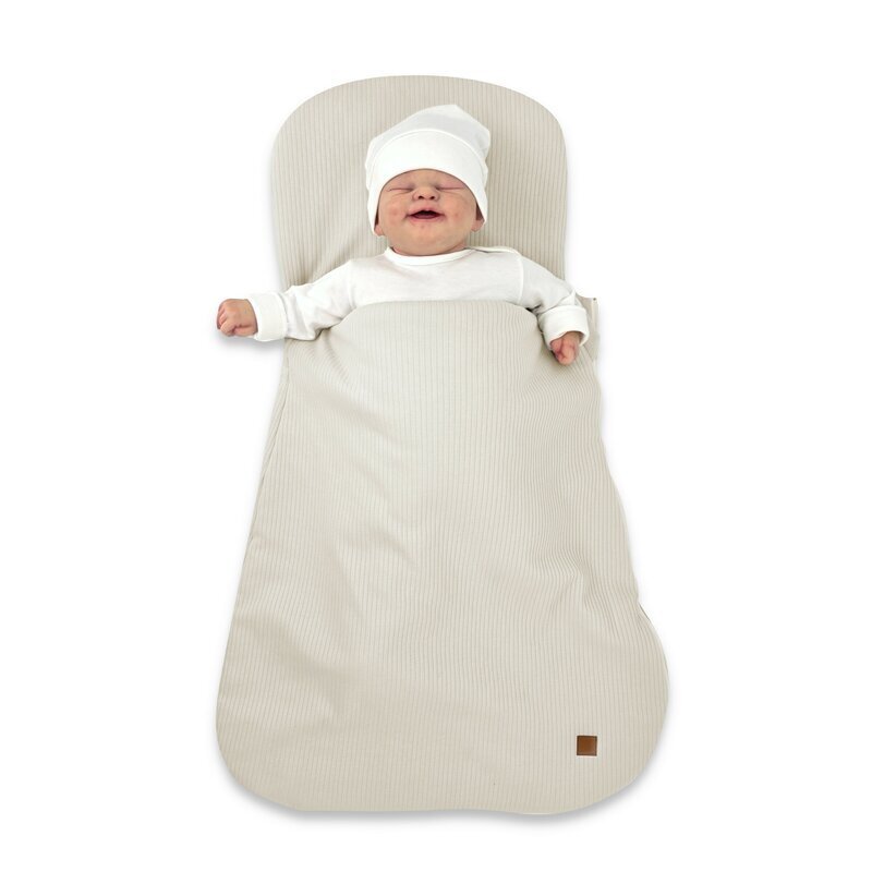MimiNu Sac de dormit Soft Beige multifunctional pentru patut landou sau cosulet din bumbac interlock