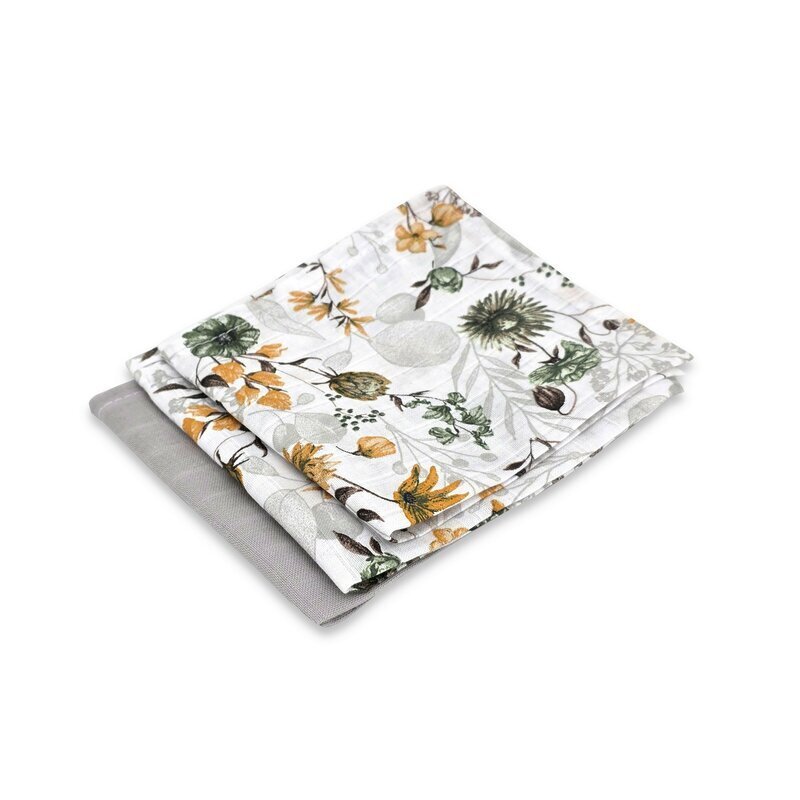 MimiNu Set 3 museline Botanica Grey multifunctionale din bumbac 30x30 cm