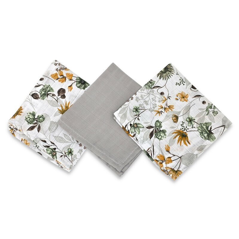 MimiNu Set 3 museline Botanica Grey multifunctionale din bumbac 30x30 cm