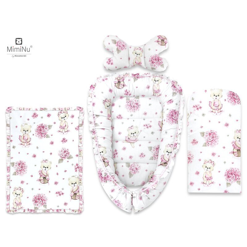 MimiNu Set 4 in 1 Cosulet bebelus Baby Cocoon 75x55 cm Design Pink Ballerina