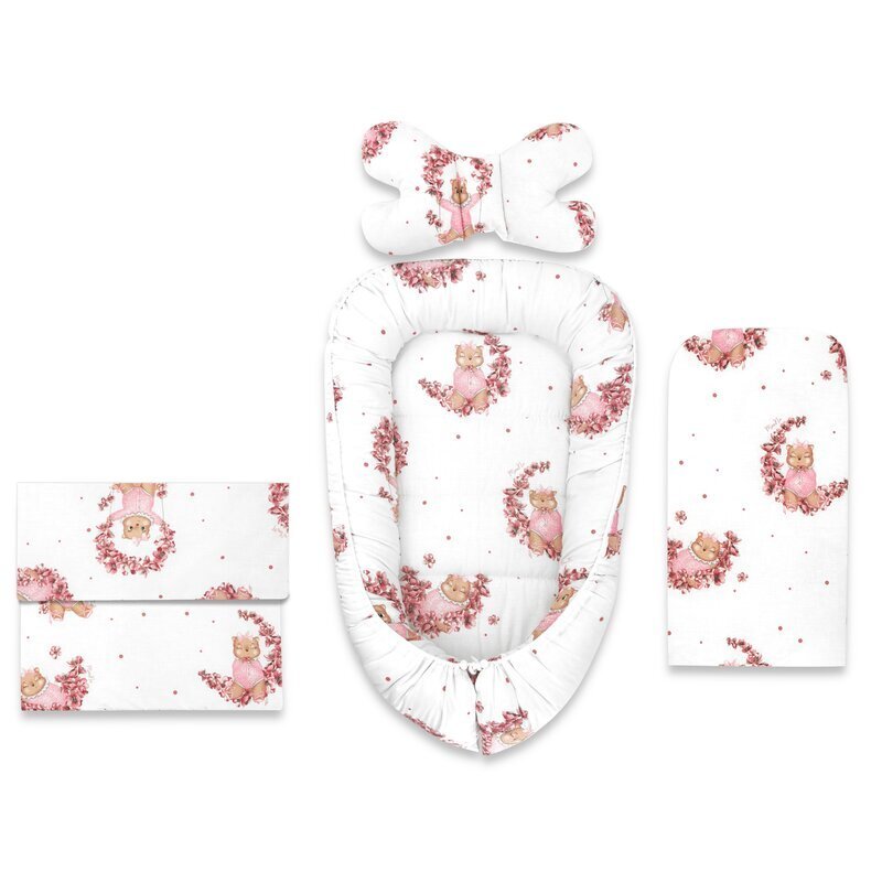MimiNu Set 4 in 1 Cosulet bebelus Baby Cocoon 75x55 cm husa bumbac din bumbac cu paturica 50x70 cm si salteluta