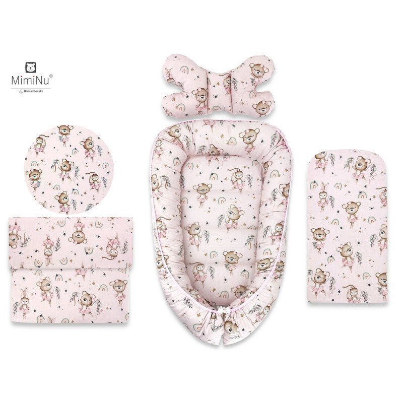 MimiNu Set 4 in 1 cosulet bebelus Baby Cocoon 75x55 cm Little Ballerina Pink