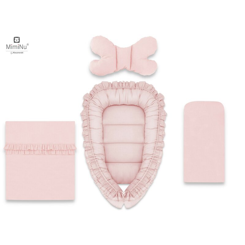 MimiNu Set 4 in 1 Cosulet bebelus Baby Cocoon 90x50 cm Colectia Royal Powder Pink