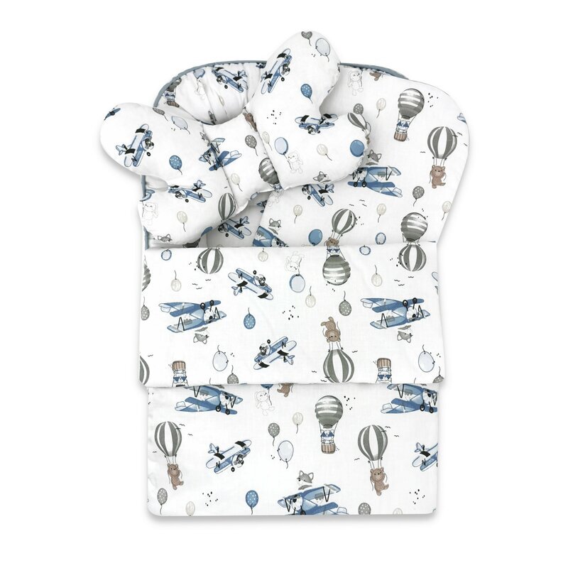 MimiNu Set 4 in 1 cosulet pentru bebelusi Baby Cocoon 75x55 cm Blue Plane