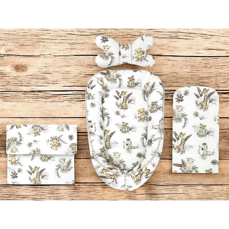 MimiNu Set 4 in 1 cosulet pentru bebelusi Baby Cocoon 75x55 cm Savanna
