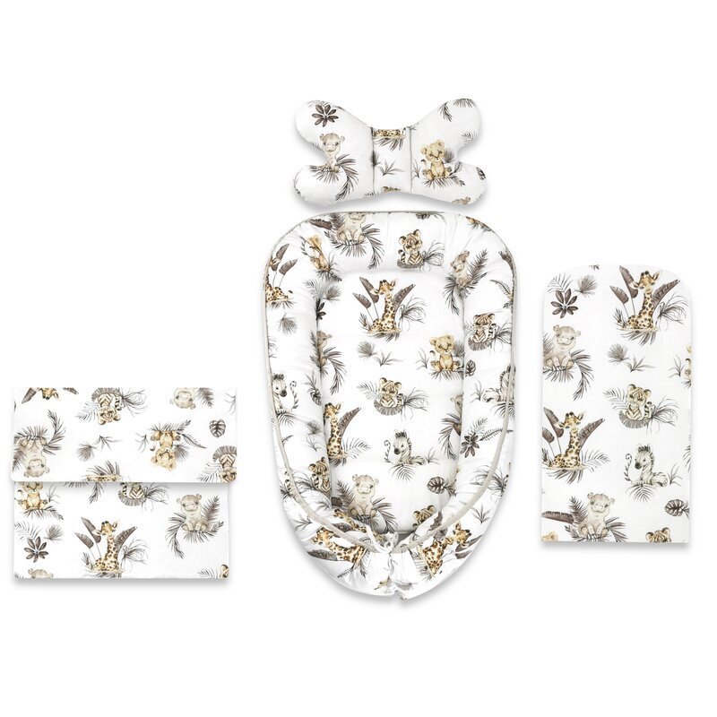 MimiNu Set 4 in 1 cosulet pentru bebelusi Baby Cocoon 75x55 cm Savanna
