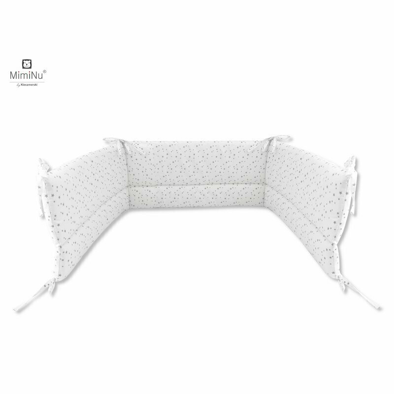 MimiNu Set lenjerie patut 5 piese cu pilota si perna din bumbac pentru patut 120x60 cm Mini Gray Stars