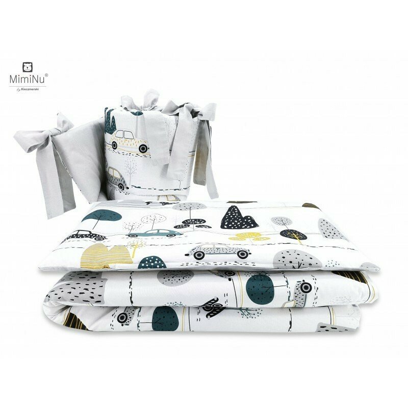MimiNu Set lenjerie patut 6 piese cu pilota perna aparatori laterale din bumbac 120x60 cm Childrens Journey Grey