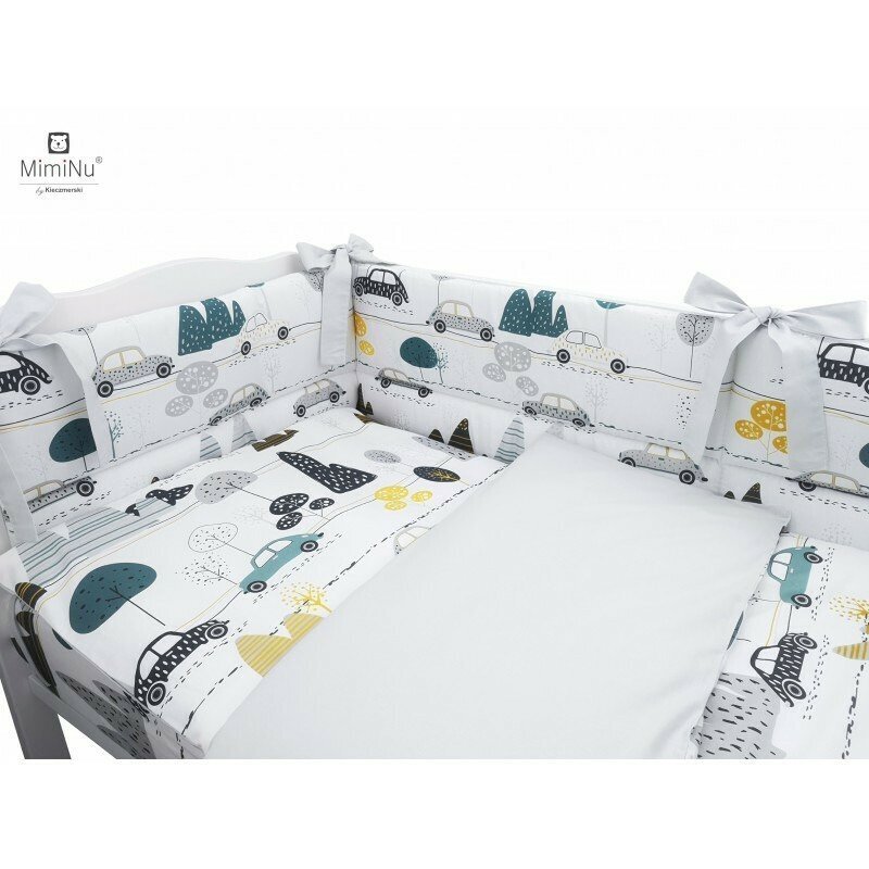 MimiNu Set lenjerie patut 6 piese cu pilota perna aparatori laterale din bumbac 120x60 cm Childrens Journey Grey