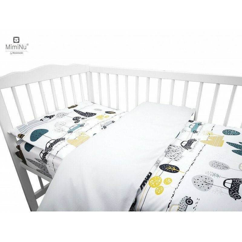 MimiNu Set lenjerie patut 6 piese cu pilota perna aparatori laterale din bumbac 120x60 cm Childrens Journey Grey